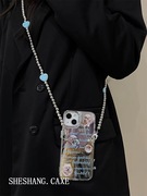 韩系卡通小狗镜面适用于苹果x手机壳xr腕带链条，xsmax新潮iphone7可背斜挎i8plus挂脖绳6p小众高级se2女5代4s