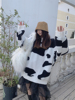 韩国东大门女装冬季加厚粉色奶牛豹纹毛衣慵懒风中长款宽松针织衫