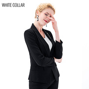 白领女装黑色，上青亮丝西服领一粒扣长袖上衣heisqls19-601