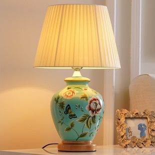 台灯卧室床头灯客厅复古新中式欧式田园温馨暖光调光美式陶瓷台灯