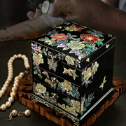 螺钿漆器首饰盒木质，珠宝结婚收纳中式饰品，盒多层结婚礼物