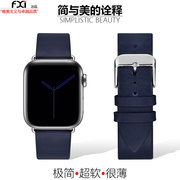 fxi 蓝色超薄柔软真皮苹果表带applewatch表带iwatchs9876543表带iwatch Ultra21表带苹果手表表带真皮男女