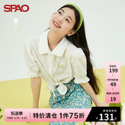 spao女士雪纺衫，春季时尚双层领纯棉短袖衬衫上衣spbbc37s50