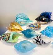 海螺玻璃摆件，外贸出口手工艺装饰品家居海洋风软装样品孤品蓝绿色