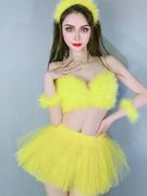 酒吧女团演出服dj歌手gogo舞台装性感黄色羽毛派对吊带蓬蓬裙