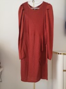 喀啦女装carac351桔红色，圆领条纹针织长袖连衣裙原3280