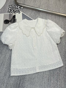 白色娃娃领短袖衬衫女夏季薄款t恤设计感小众小个子雪纺甜美上衣