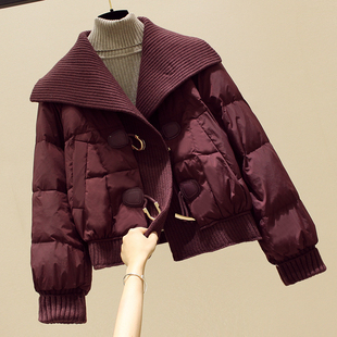 紫玫红翻领短款羽绒服女2023冬季设计感小个子加厚白鸭绒外套