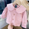 春秋韩版童装女童，粉色大领开衫外套，风衣宝宝儿童海军风夹克衫