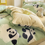 卡通纯棉床上四件套100全棉熊猫床品儿童被套宿舍床单三件套床笠