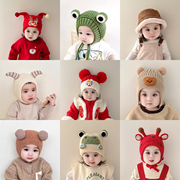 儿童毛线帽子秋冬宝宝针织套头帽男童女童婴幼儿新年护耳加绒加厚