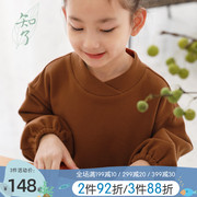 知了童装春装女童，加厚中长款卫衣儿童，套头抓绒衫宽松52218