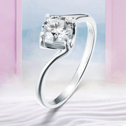 兰珂 白18K金钻石戒指钻戒30分50分牛头款订婚结婚求婚戒指女定制