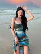 巴厘岛沙滩裙海边度假性感吊带连衣裙纯欲风辣妹复古印花抹胸长裙