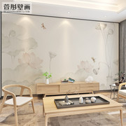 现代新中式手绘荷花电视背景墙布5d客厅沙发背景墙装饰壁纸壁画