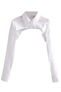 秋季超短长袖女衬衫披肩式，白色罩衫欧美个性剪裁护肩薄款衬衣