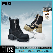 mio米奥2023年冬季方头高跟，中筒靴酷飒厚底户外工装，靴马丁靴女靴