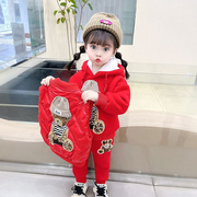 女童冬装2023冬季儿童马甲女宝宝加绒卫衣男孩三件套韩版童装