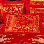 杭州丝绸枕套枕芯套单人绸缎，枕头套一对装2只结婚龙凤枕套