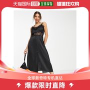 香港直邮潮奢 ASOS 女士设计排扣中长蕾丝拼块吊带连衣裙(黑色)