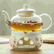 陶瓷花茶壶花茶具透明杯玻璃，花草水果花果，茶壶耐热蜡烛加热套装