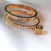 18k金小方块钻石排，戒戒指指环镶嵌珠宝，真金真钻