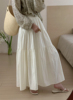 白色百褶半身裙女夏季法式复古高腰显瘦小个子，简约中长款蛋糕裙