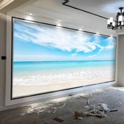 8d立体风景大海客厅，沙发墙布墙纸，电视背景墙壁纸蓝天白云沙滩壁画