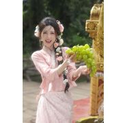 云南旅游穿搭西双版纳傣族服装粉色套装连衣裙女装少数民族风秋季