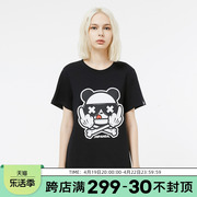 hipanda你好熊猫设计潮牌国潮女款短袖上衣熊猫，竖中指印花t恤