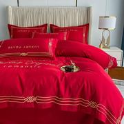 婚庆结婚床上用品四件套大红色床单，被套新婚喜庆床品家纺刺绣欧式