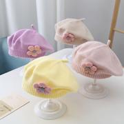 宝宝帽子秋冬季女婴儿可爱花朵，贝雷帽儿童毛线帽女童针织画家帽潮