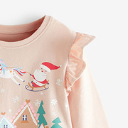 女童圣诞款长袖t恤春秋款粉红色纯棉打底衫儿童宝宝可爱圆领上衣8