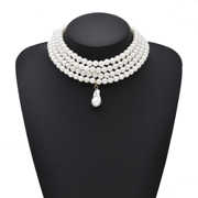欧美风时尚多层珍珠项链手工短款锁骨颈链可调节扣印度气质高级感