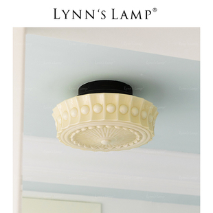 lynn's立意老上海复古玻璃，吸顶灯法式阳台，过道中古卧室花纹灯具