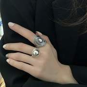 韩版S925银个性圆环戒指女复古时尚图腾夸张开口指环嘻哈食指戒潮