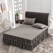 2021双层绣花纯色简约单件1.8床垫保护床罩2米床裙床套三