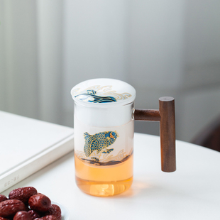 陶瓷茶水分离杯办公杯泡茶杯陶瓷杯带盖过滤耐热玻璃水杯专用杯子