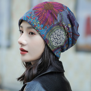 花朵帽子女秋冬韩版保暖休闲套头帽两用帽，围脖套护耳帽包头月子帽