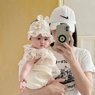 婴儿帽子夏季薄款小月龄女宝宝，囟门帽空顶遮阳帽新生儿护头卤发带