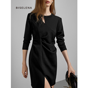贝茜妮法式复古圆领黑色，连衣裙女2023秋季设计感时尚收腰裙子