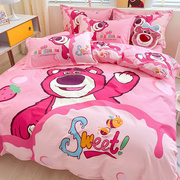 草莓熊床上四件套全棉纯棉儿童床品卡通女孩公主风床单被套三件套