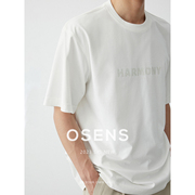OSENS自然微皱重磅针织工艺短袖TEE环保字母印花T恤男夏季