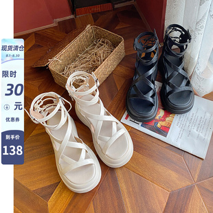 喵唔的天空2023夏季绑带凉鞋，女甜酷短靴，厚底拉链休闲罗马鞋