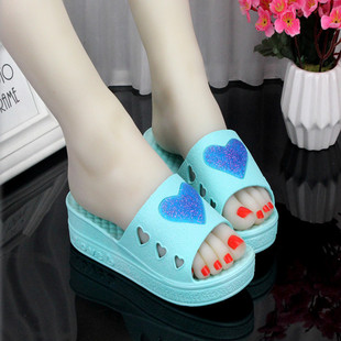 韩版时尚夏季可爱居家用室内增高松糕跟厚底，女浴室防滑粗跟凉拖鞋