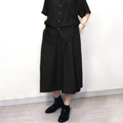 陈小满(陈小满)原创设计100%薄精纺羊毛面料，设计感松紧腰压褶黑色裙裤