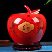 景德镇陶瓷罐子中国红牡丹，结婚客厅装饰品储物罐瓷，红苹果摆件