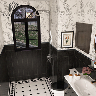 法式复古燕子花砖浴室黑色，木纹砖厕所，防滑地砖卫生间瓷砖厨房墙砖