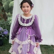 秋季女童紫色金丝绒拼接宫廷，风洋气洛丽塔高品质公主裙