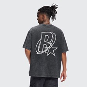 RASP国潮牌数码印R星字母水洗做旧圆领短袖情侣高街嘻哈T恤半袖男